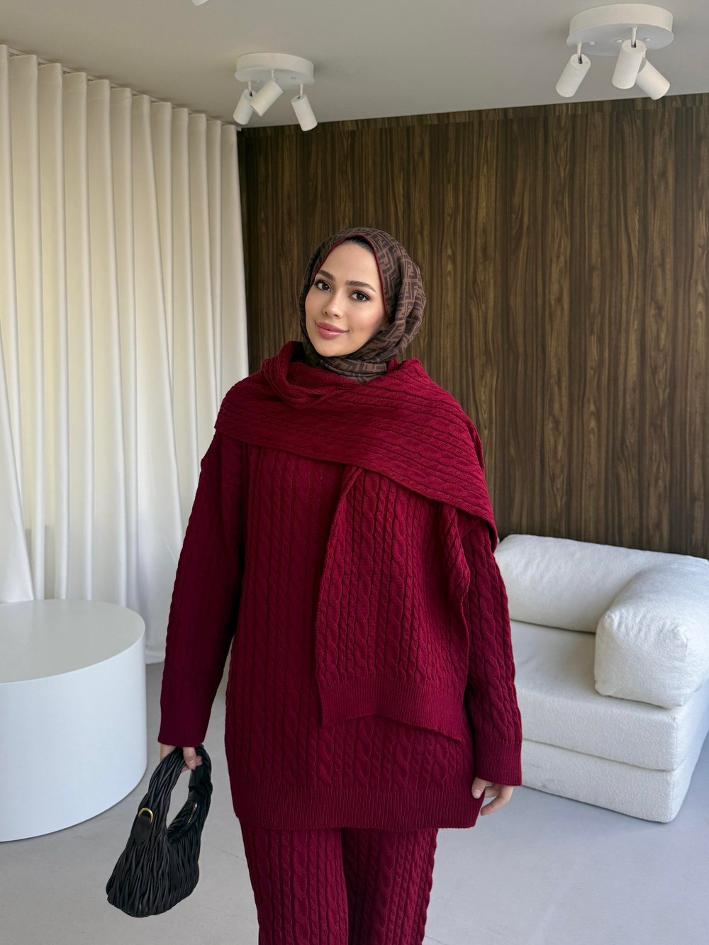 Şallı Triko Takım Bordo