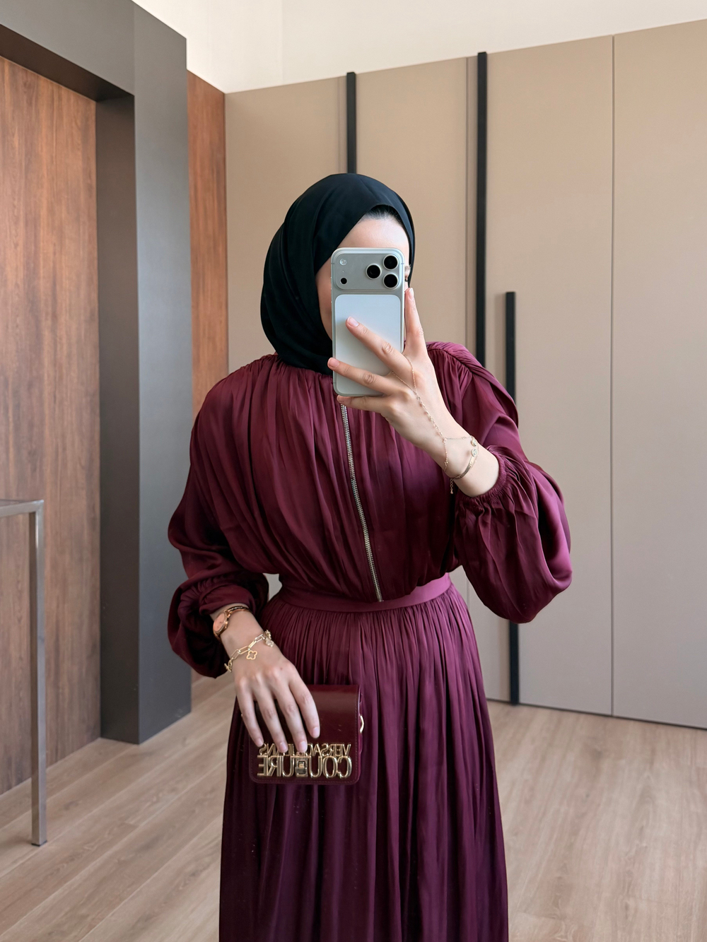 Saten Fermuarlı Etekli Takım Bordo