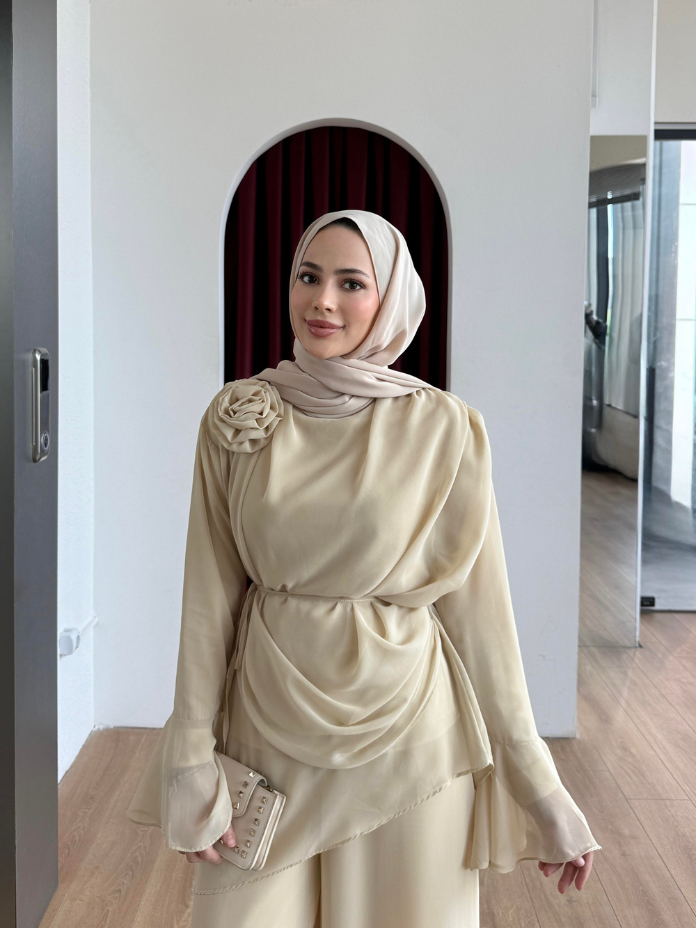 Seyyar Gül Şifon Takım Sarı