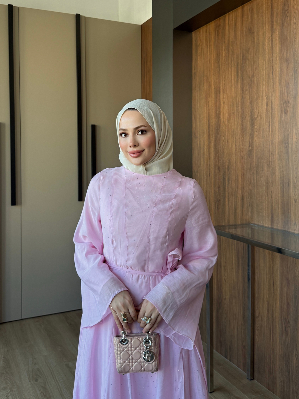 Taş Detaylı Vual Elbise Pembe