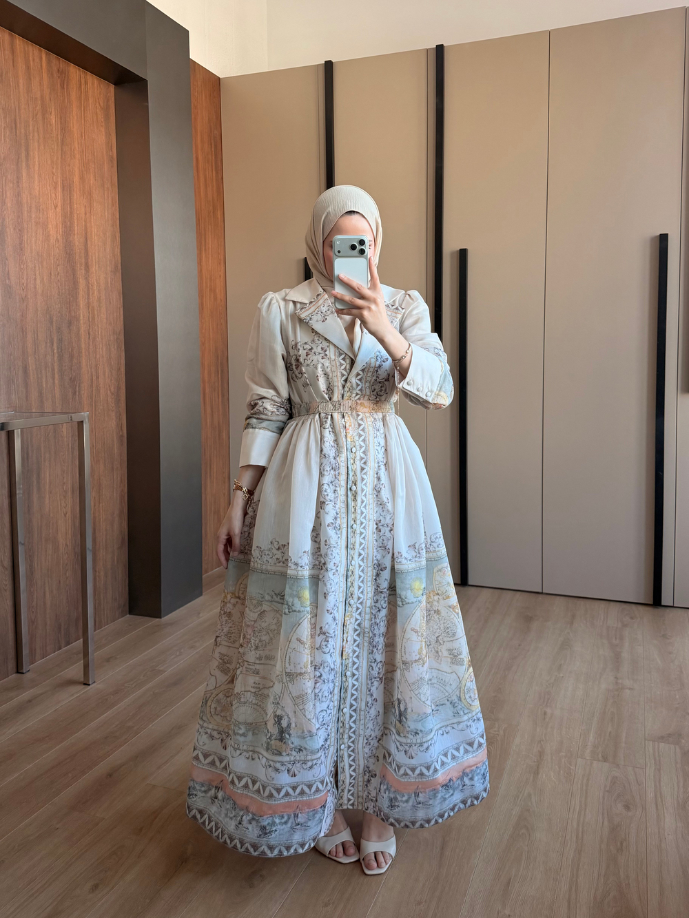 Vual Desen İthal Elbise Gri