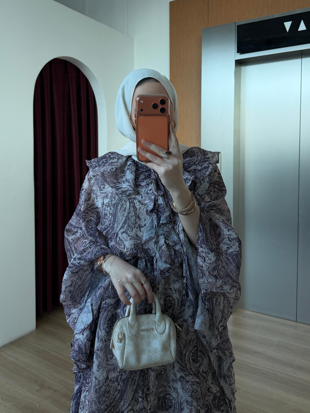 Yarasa Kol Desenli Şifon Elbise Mürdüm