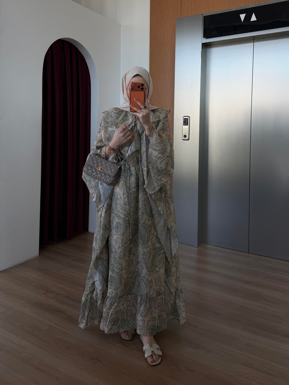 Yarasa Kol Desenli Şifon Elbise Yeşil