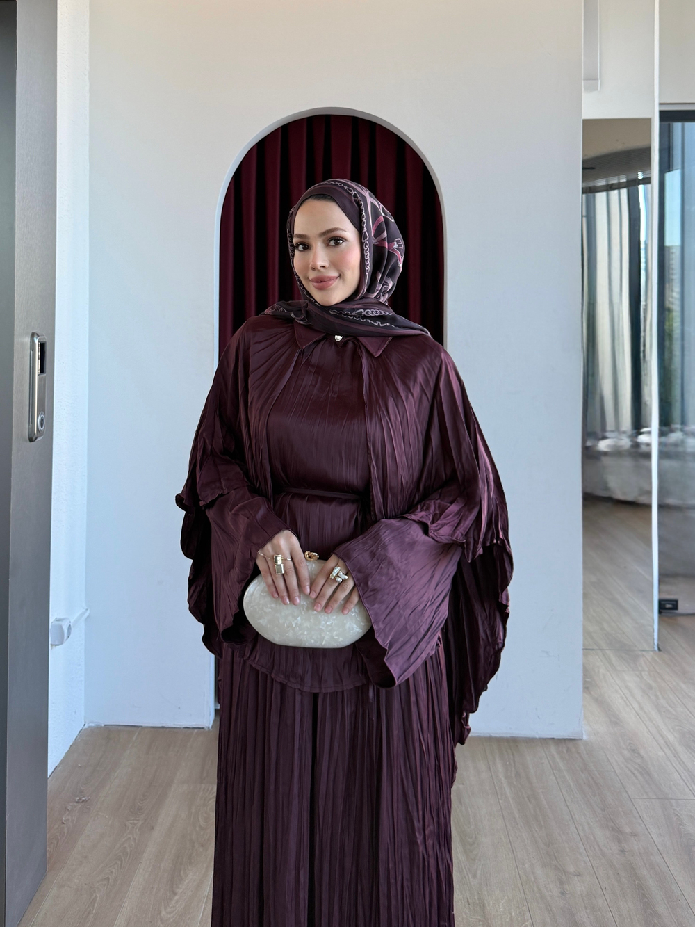 Yarasa Kol Pantolon Takım Mürdüm