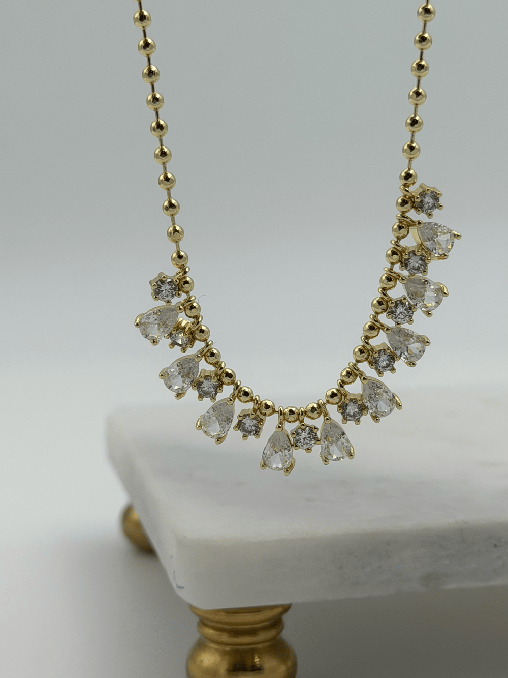 14 K VIP Marquise Damla Topçuk Model Zirkon Taşlı Kolye
