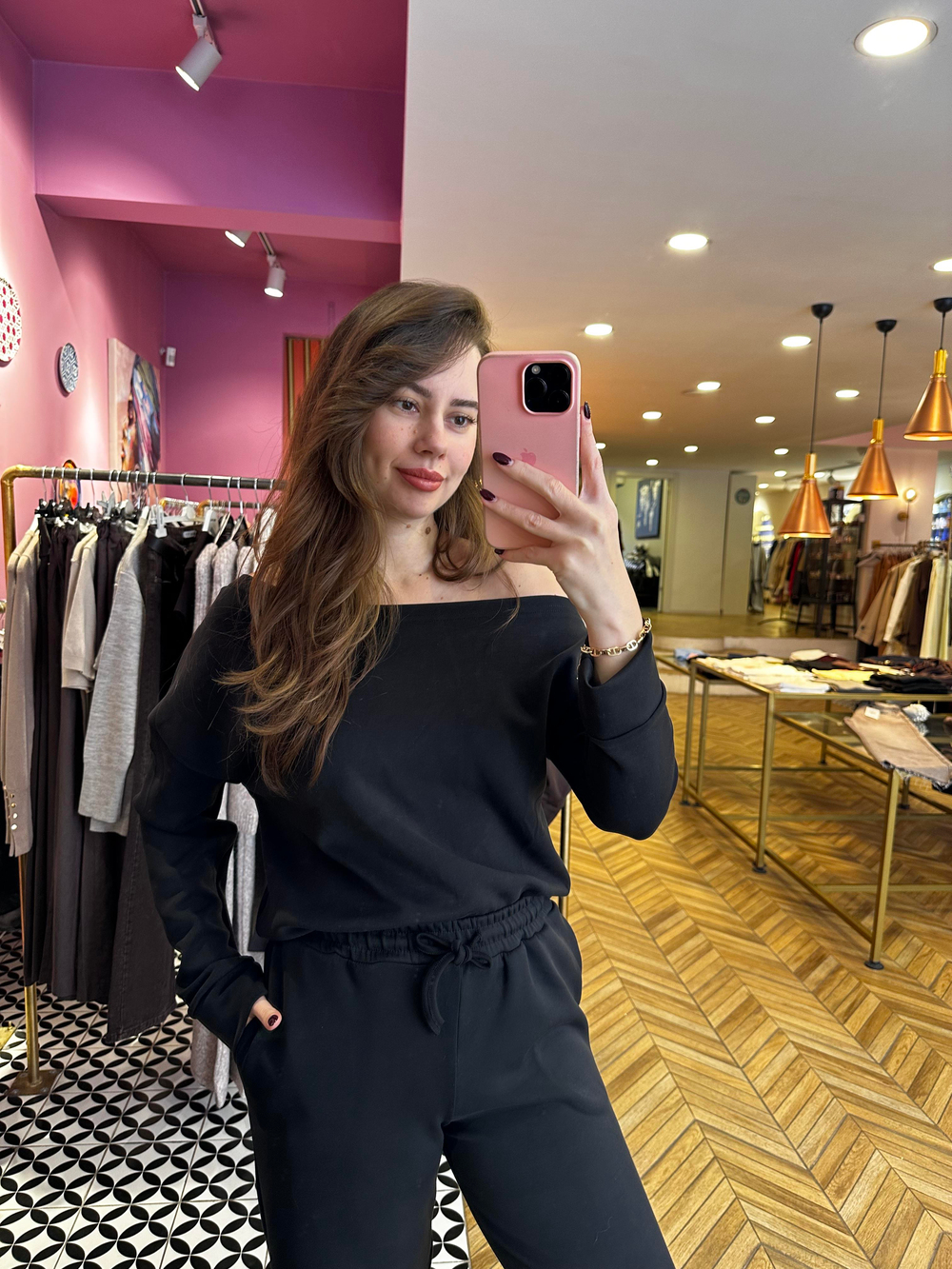 Modal Kumaş Kayık Yaka Sweat / Pantolon Takım