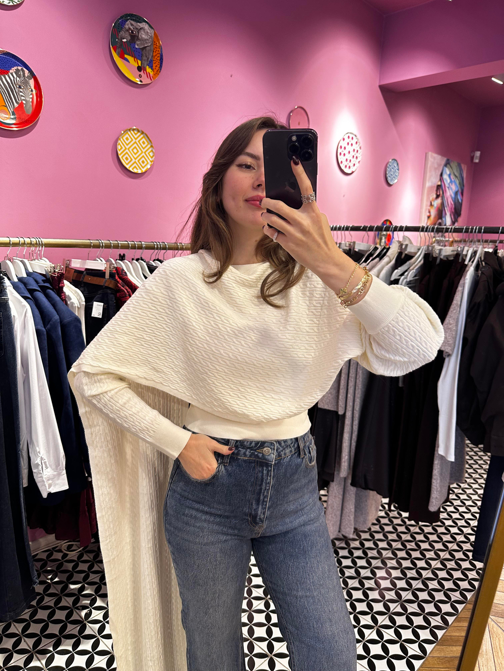 Tasarım Şal Detaylı İnce Triko Bluz