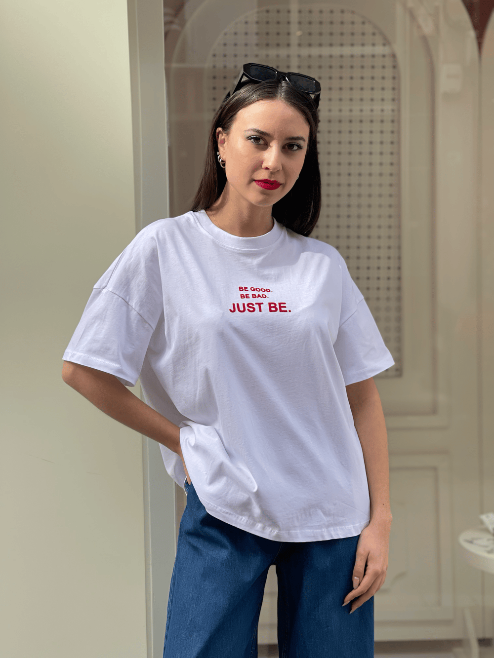 Yazı Baskılı Basic Tshirt - Beyaz