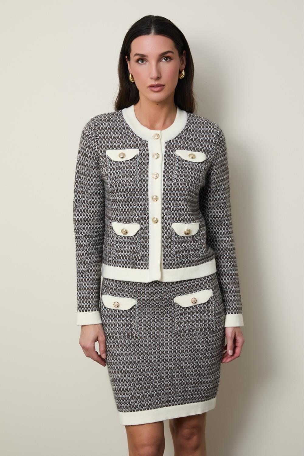 Cashmere Blend Button-Detail Tweed Cardigan