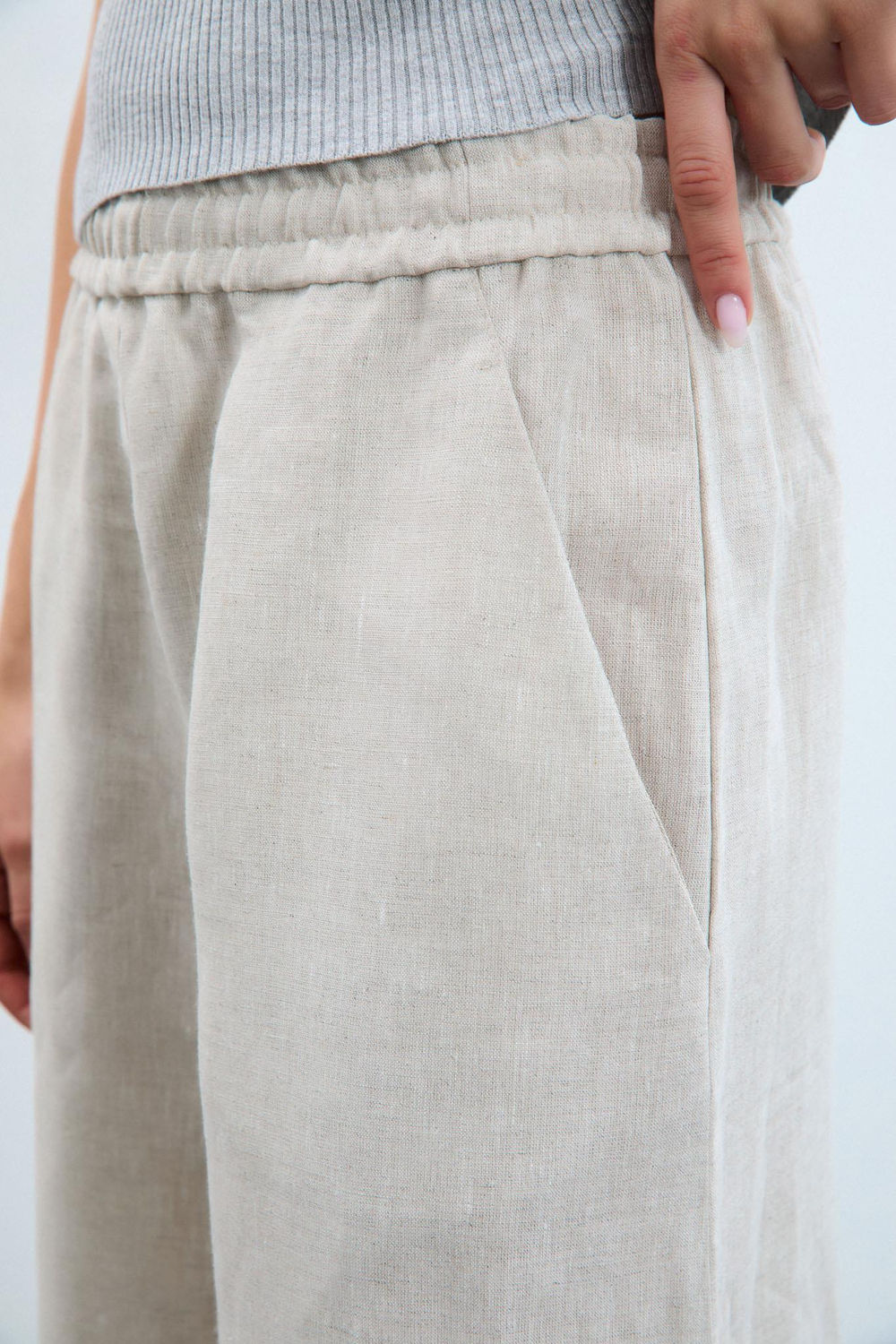 100% Linen Flared Trousers 10K3578NATURAL