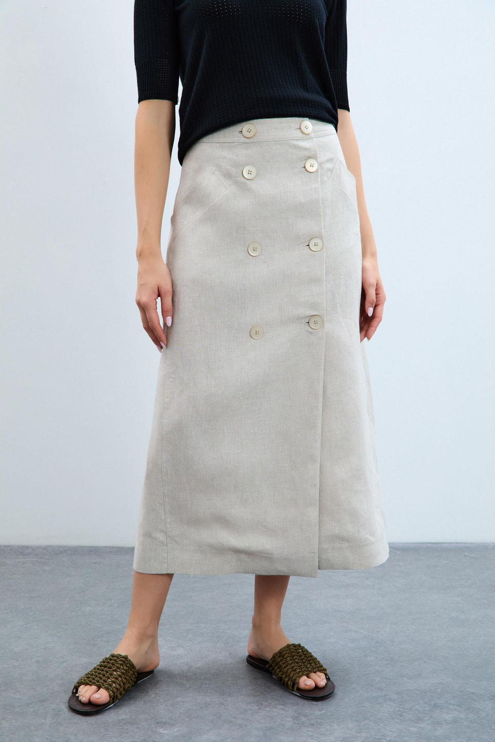 100% Linen Skirt with Buttons 10K3580NATURAL