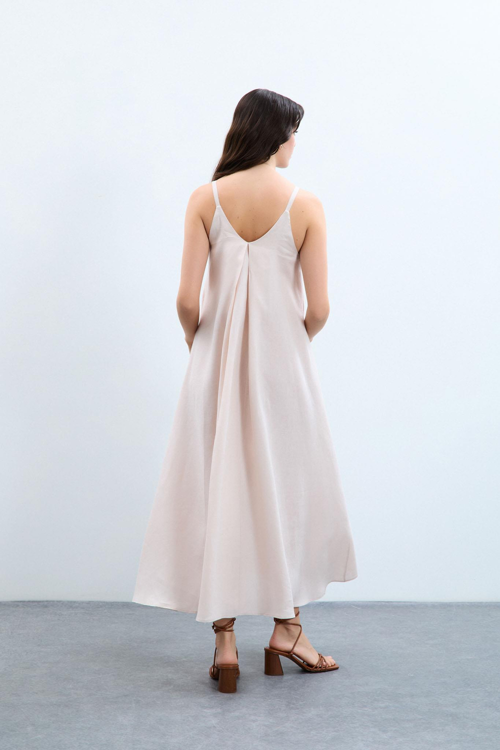 100% Linen Strappy Dress 10K3582ORANJ