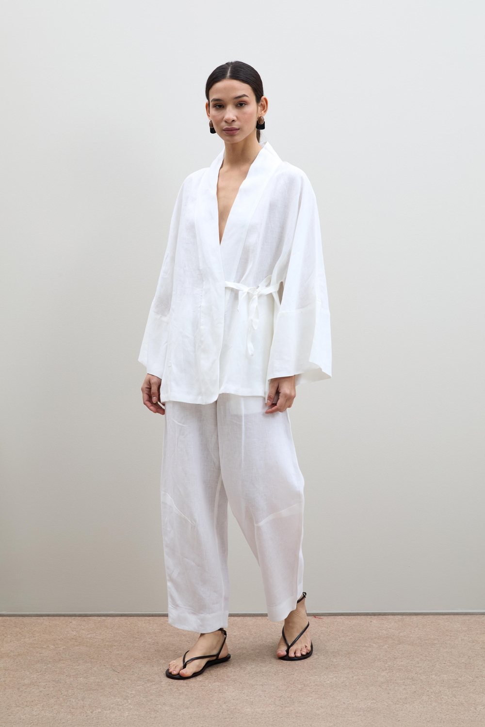 %100 Keten Oversize Kimono 10K3610BEYAZ
