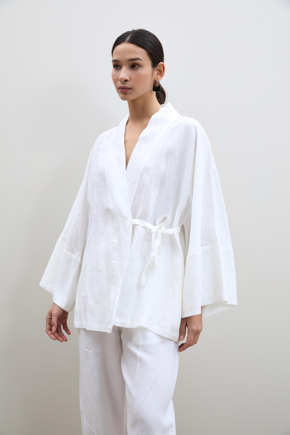 %100 Keten Oversize Kimono 10K3610BEYAZ