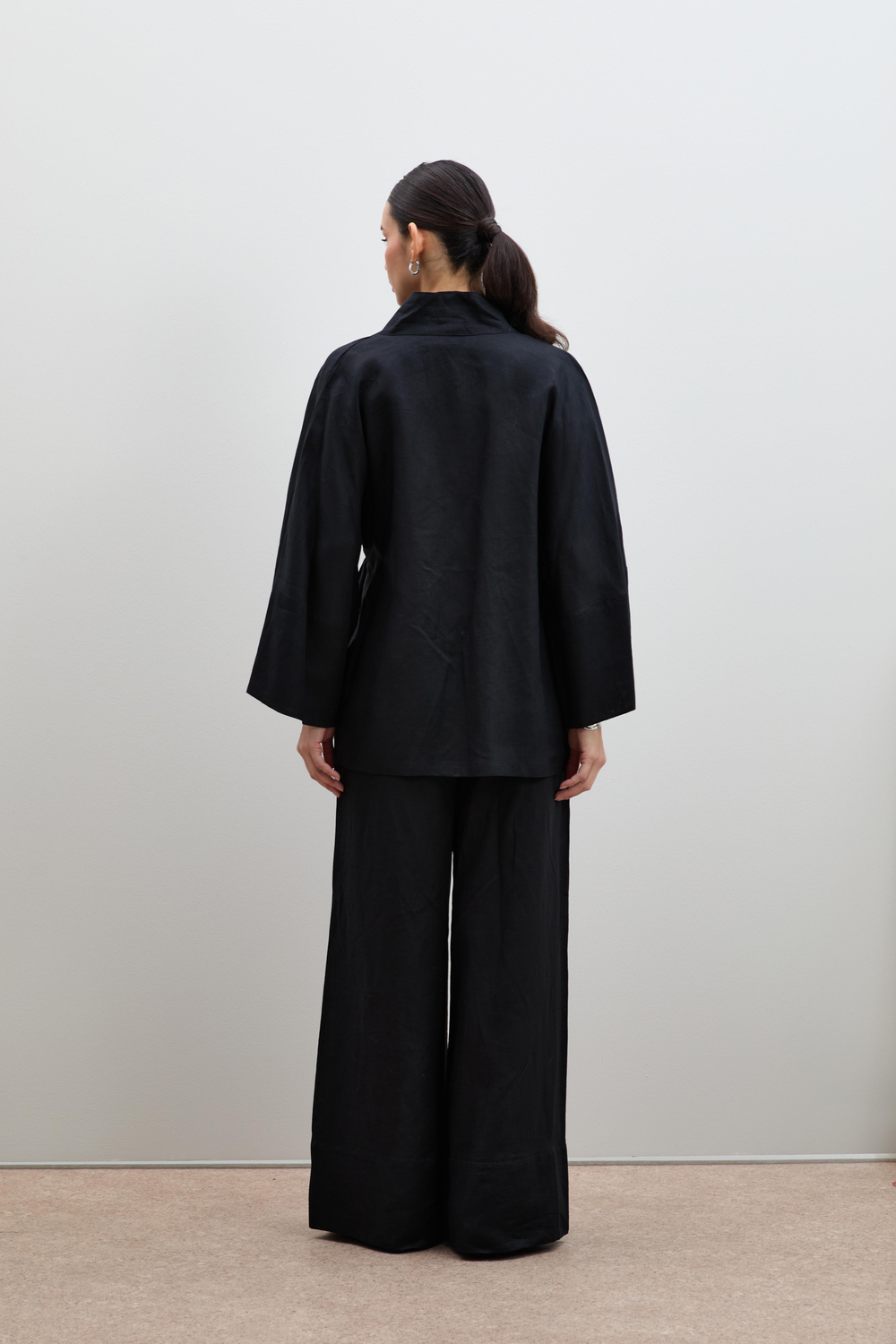 %100 Keten Oversize Kimono 10K3610SIYAH