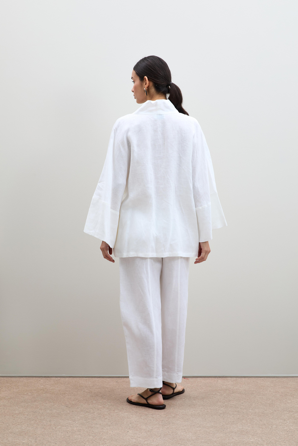 %100 Keten Oversize Kimono 10K3610BEYAZ