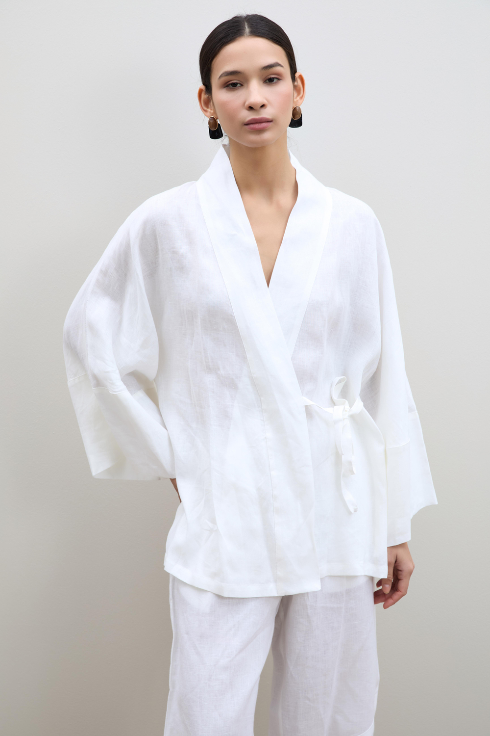 %100 Keten Oversize Kimono 10K3610BEYAZ