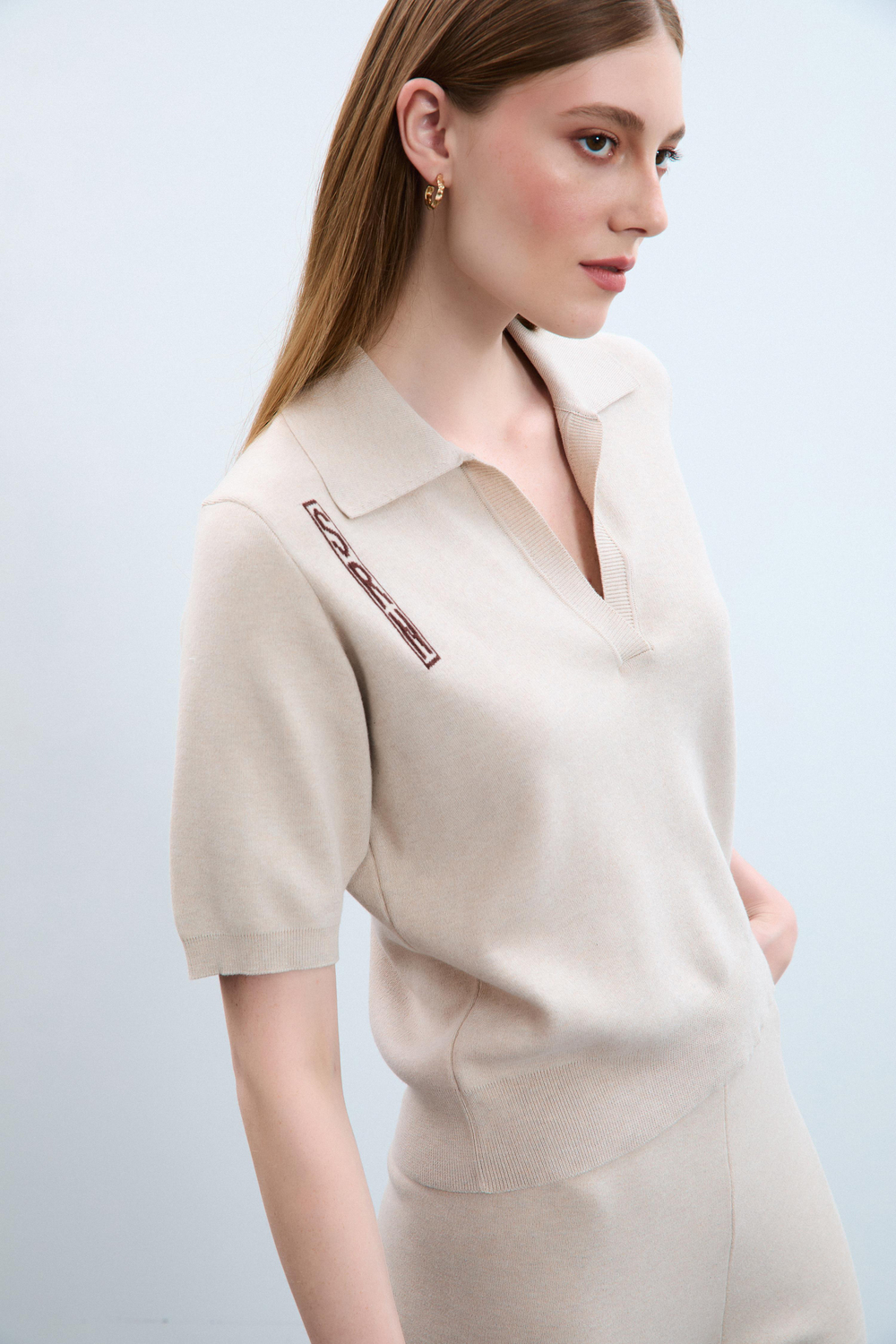100% Organic Cotton Polo Neck Sweater with Print Detail   KZK10652 TAŞ