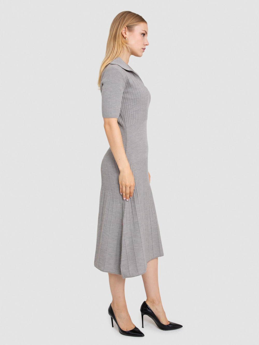 100% Organic Wool Ribbed Knit Dress ELB8670GRI MELANJ