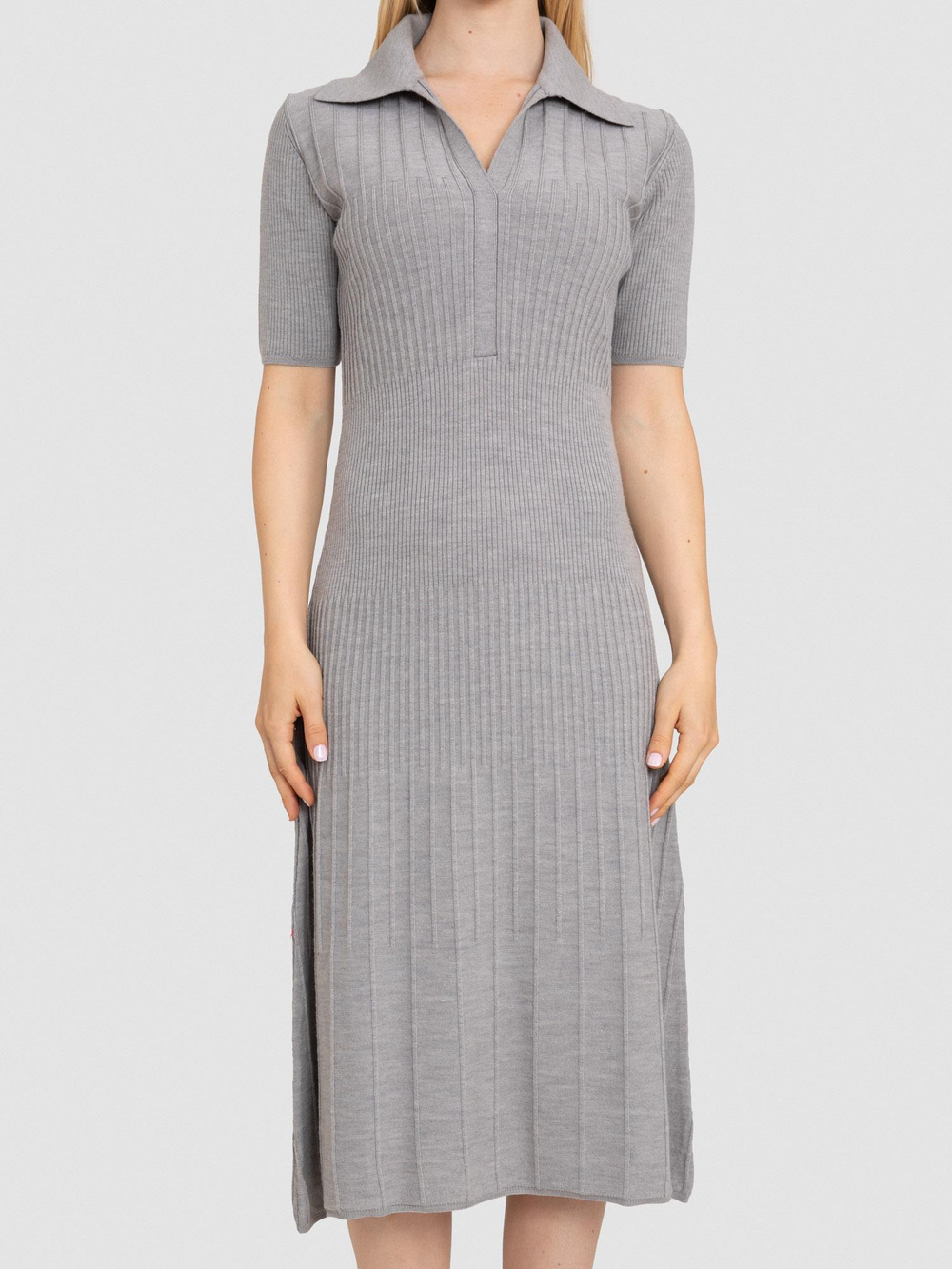 100% Organic Wool Ribbed Knit Dress ELB8670GRI MELANJ