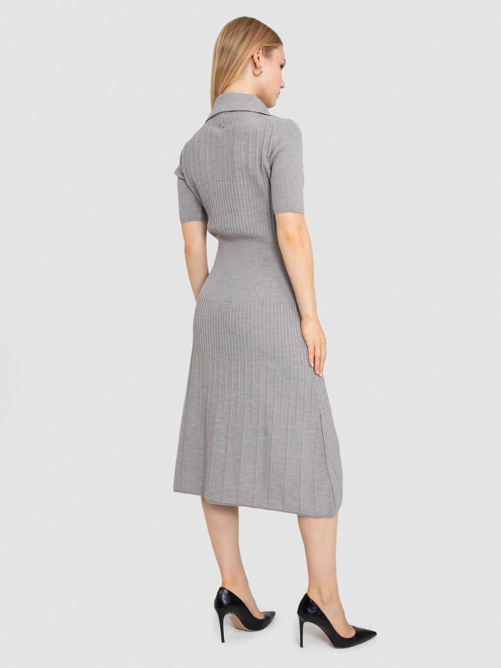 100% Organic Wool Ribbed Knit Dress ELB8670GRI MELANJ