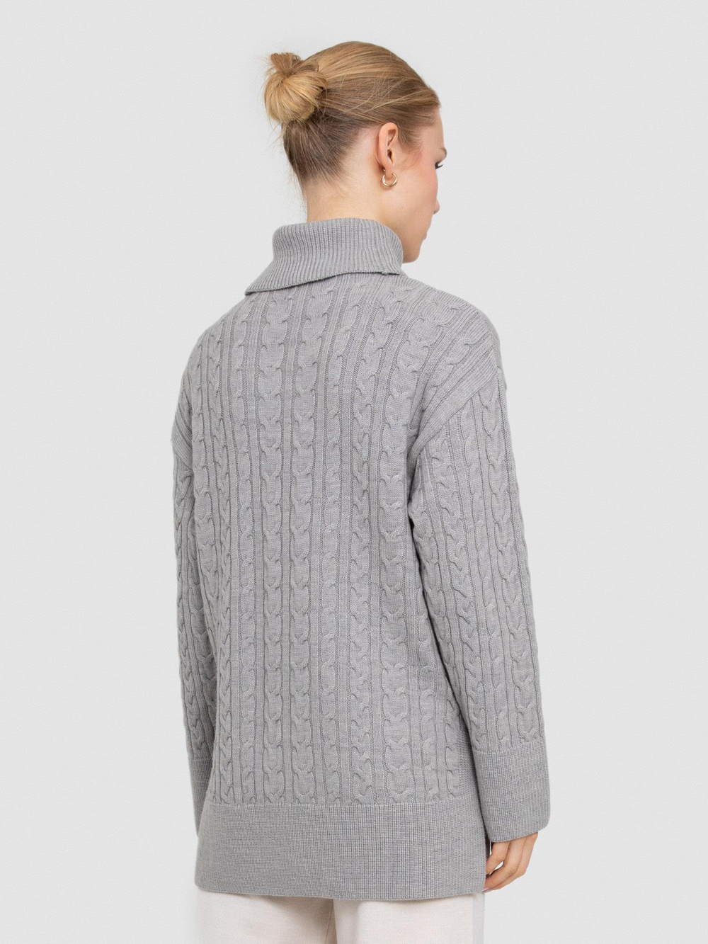 100% Organic Wool Cable-Knit High Neck Sweater KZK8590GRI