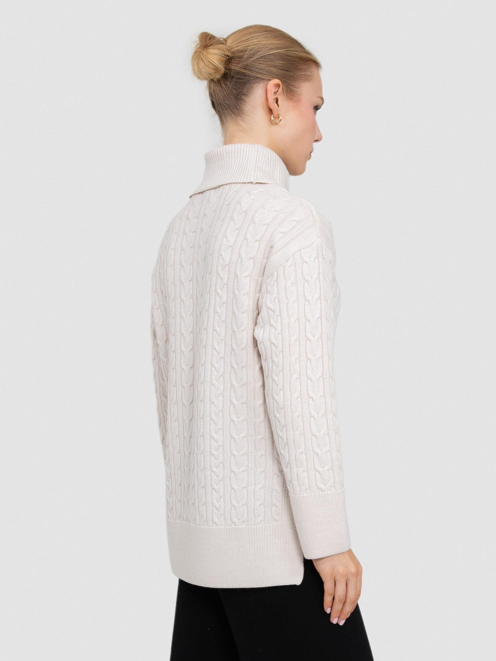 100% Organic Wool Cable-Knit High Neck Sweater KZK8590TAS
