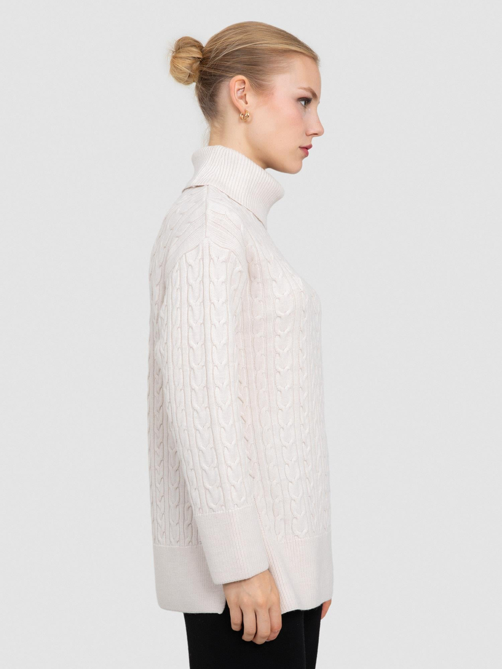 100% Organic Wool Cable-Knit High Neck Sweater KZK8590TAS