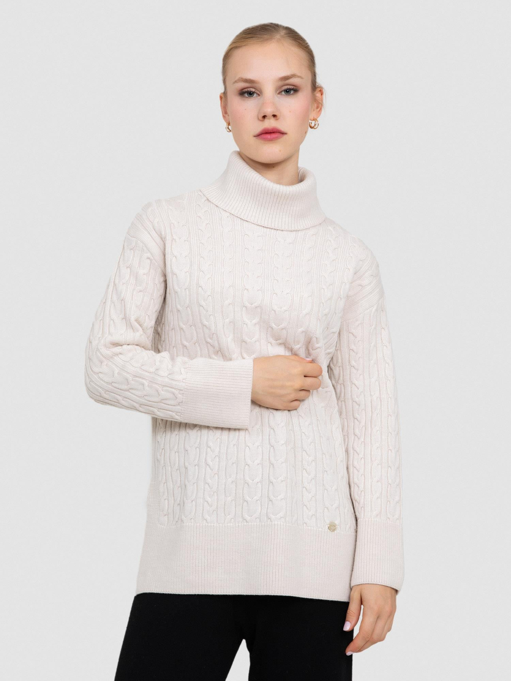 100% Organic Wool Cable-Knit High Neck Sweater KZK8590TAS