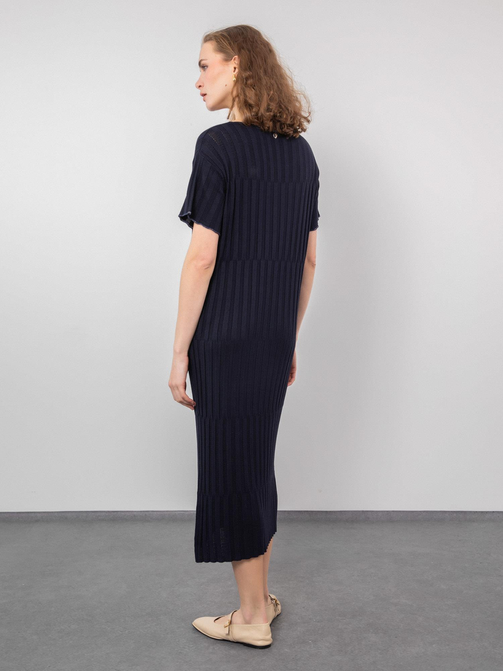 Ribbed Knit Midi Dress ELB9396LACIVERT