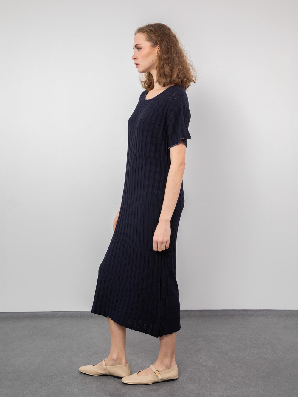 Ribbed Knit Midi Dress ELB9396LACIVERT