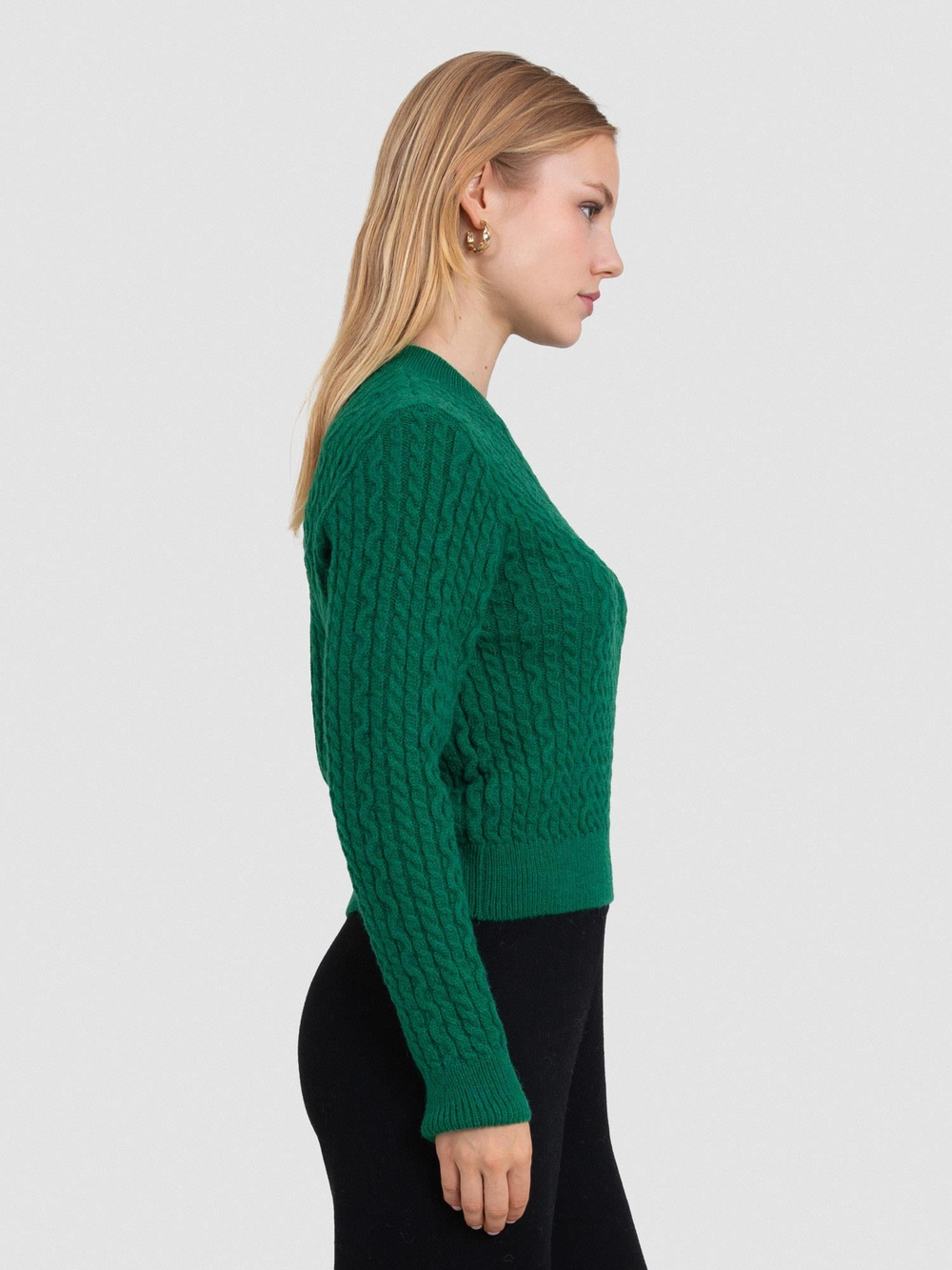 Alpaca Blend Cable-Knit Sweater KZK8158YEŞİL