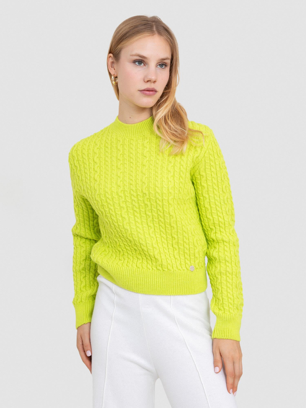 Alpaca Blend Cable-Knit Sweater KZK8158FISTIKYESILI