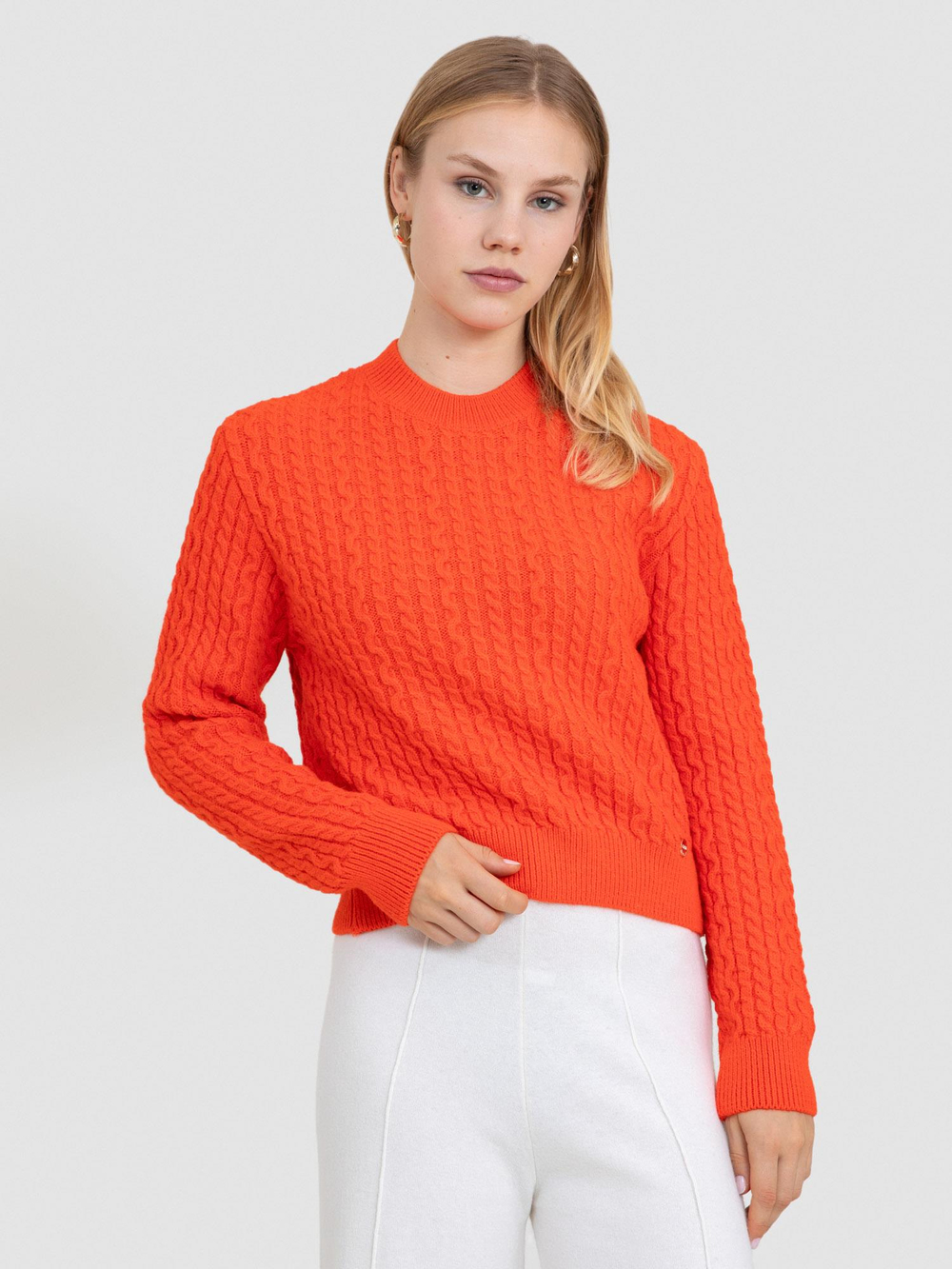 Alpaca Blend Cable-Knit Sweater KZK8158ORANJ