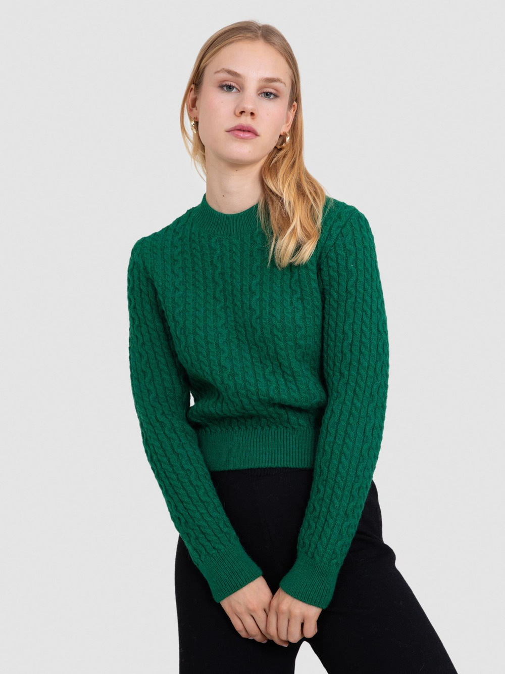 Alpaca Blend Cable-Knit Sweater KZK8158YEŞİL