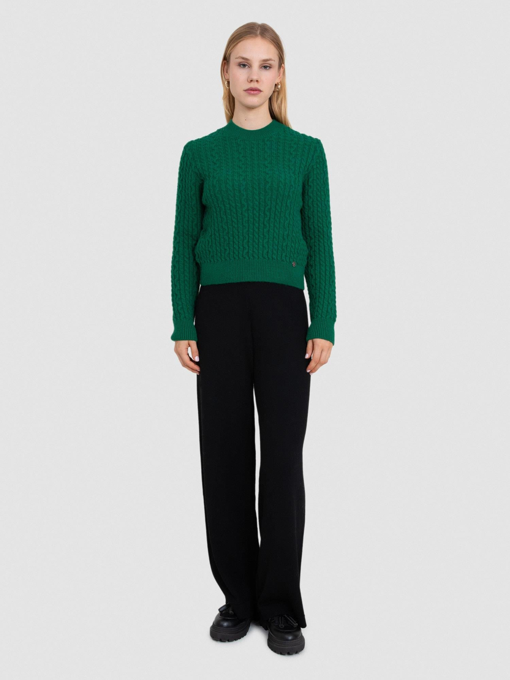 Alpaca Blend Cable-Knit Sweater KZK8158YEŞİL