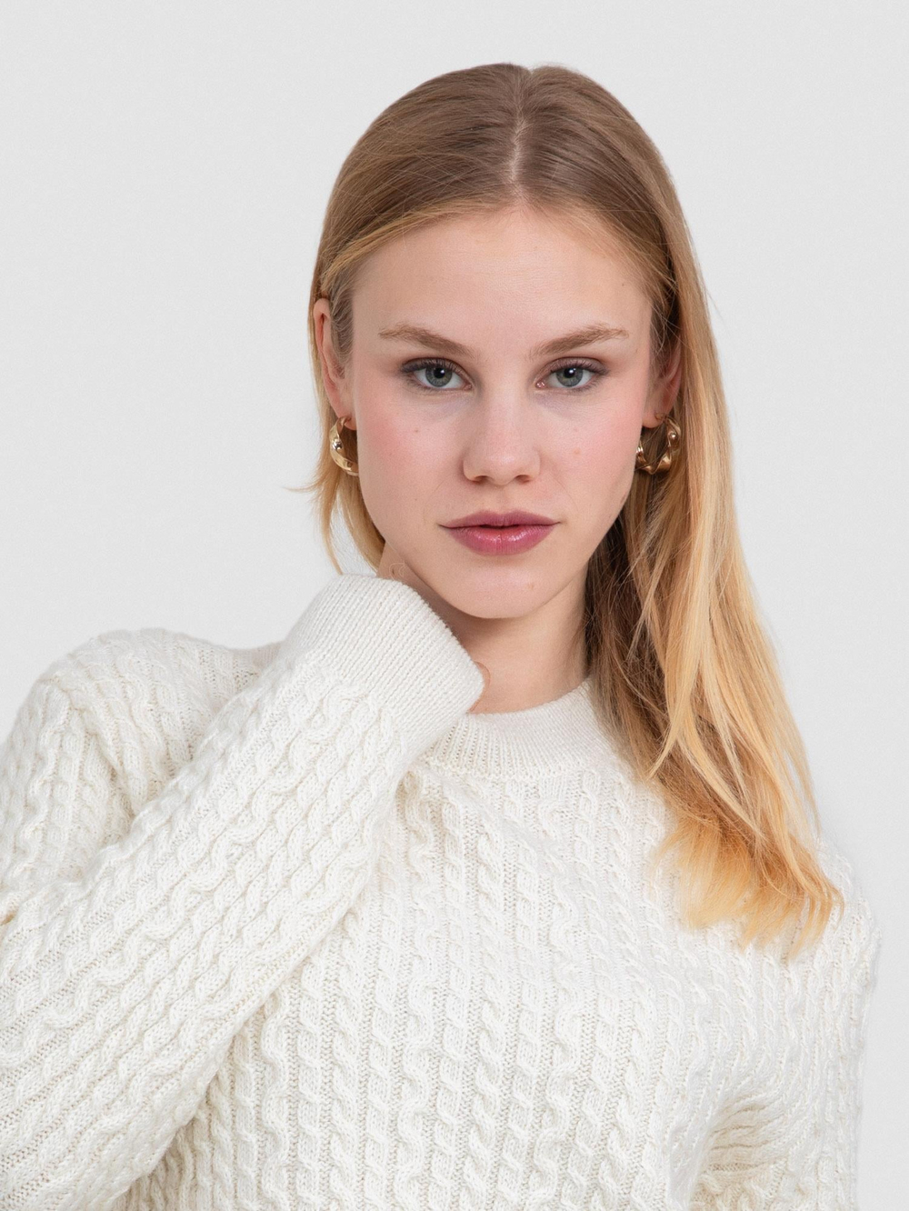 Alpaca Blend Cable-Knit Sweater KZK8158KEMIK
