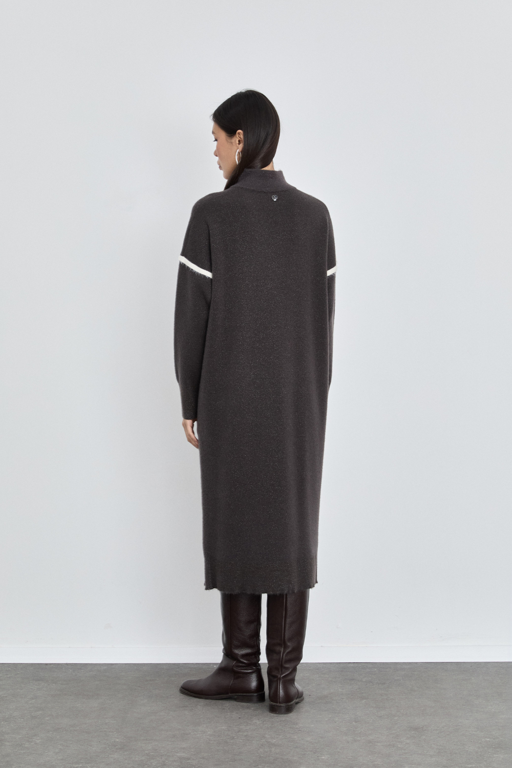 Merino Wool Blend High Neck Contrast Stripe Dress