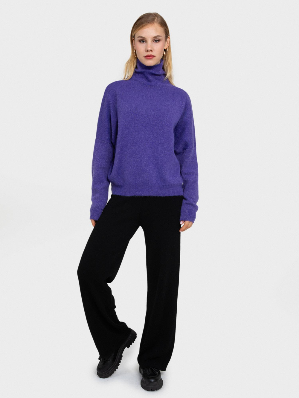 Brushed-Effect High Neck Sweater with Metallic Thread KZK6186AÇIK MOR