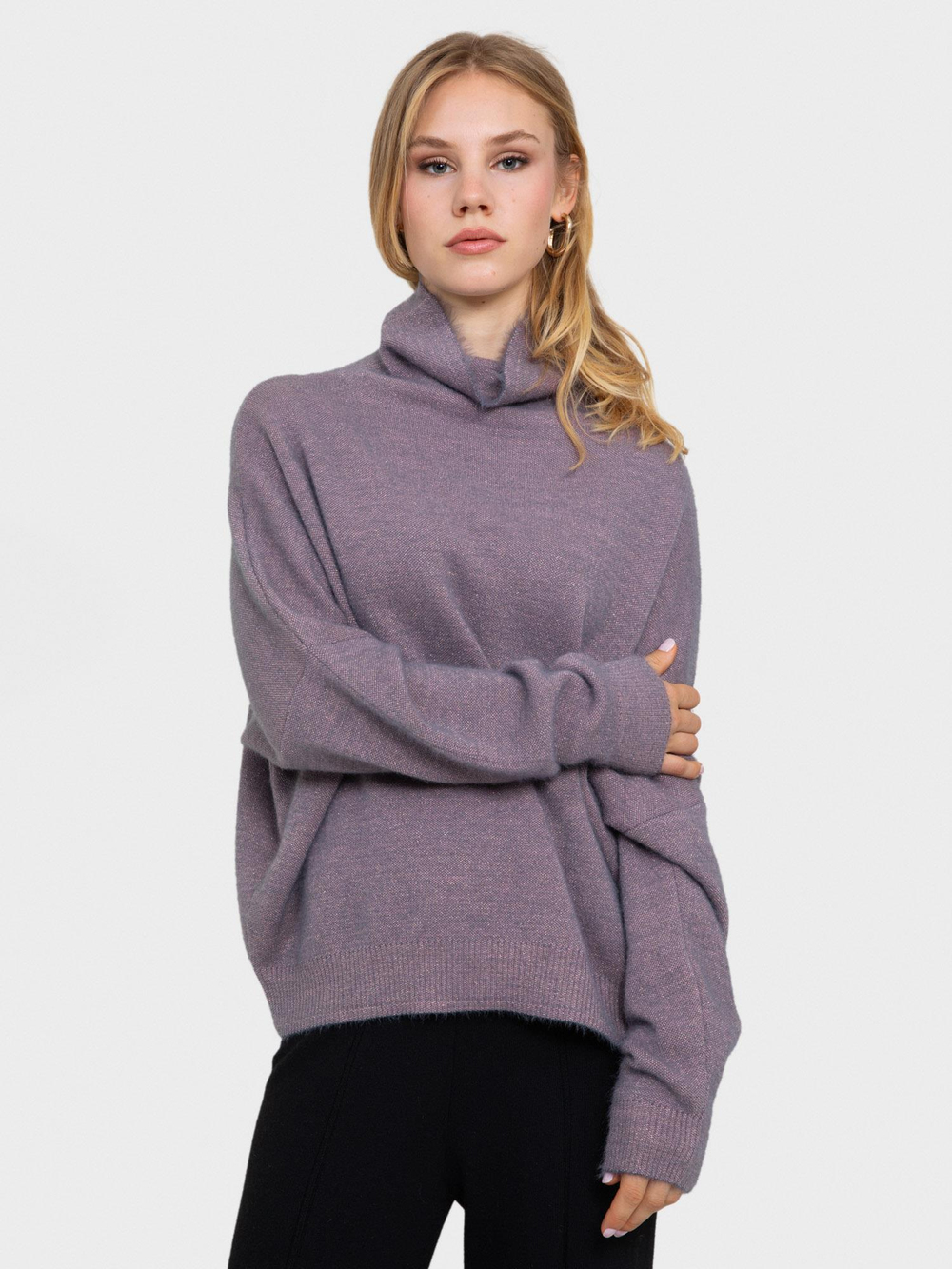 Brushed-Effect High Neck Sweater with Metallic Thread KZK6186ANTRASIT PEMBE