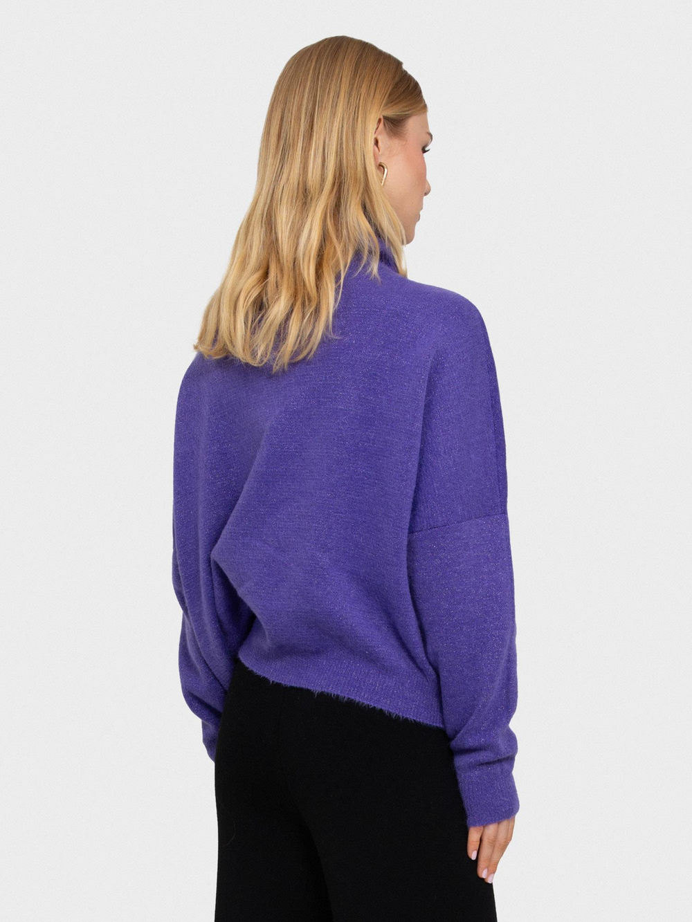 Brushed-Effect High Neck Sweater with Metallic Thread KZK6186AÇIK MOR