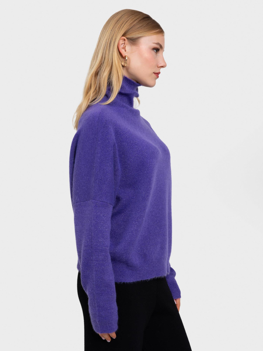 Brushed-Effect High Neck Sweater with Metallic Thread KZK6186AÇIK MOR