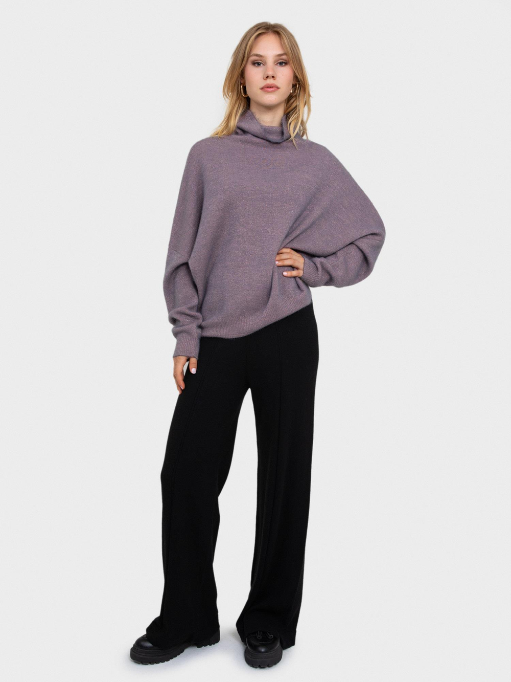 Brushed-Effect High Neck Sweater with Metallic Thread KZK6186ANTRASIT PEMBE