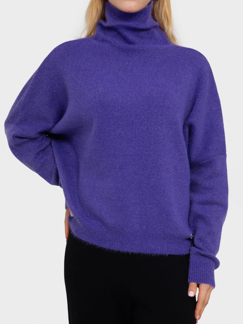 Brushed-Effect High Neck Sweater with Metallic Thread KZK6186AÇIK MOR