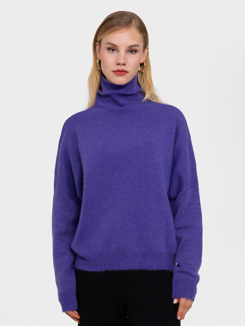 Brushed-Effect High Neck Sweater with Metallic Thread KZK6186AÇIK MOR