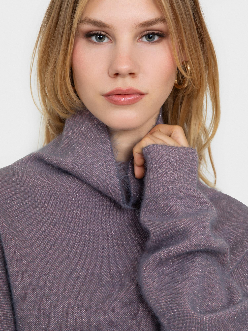 Brushed-Effect High Neck Sweater with Metallic Thread KZK6186ANTRASIT PEMBE