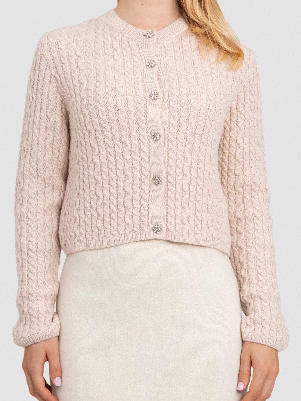 Cable-Knit Cardigan with Button Detail HRK8160BEJ