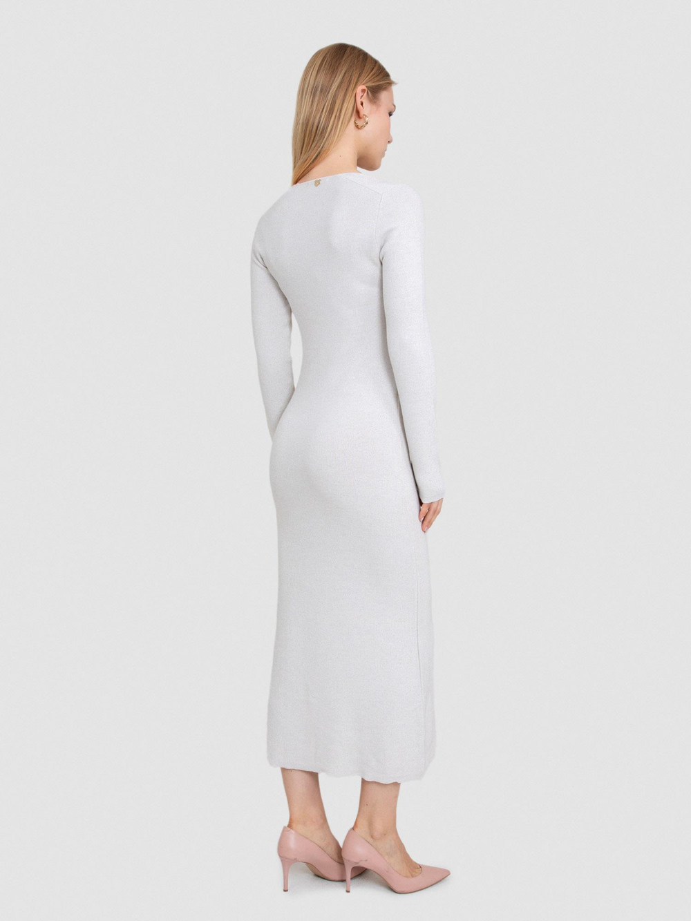 Square-Neck Fitted Dress with Metallic Thread ELB7260KEMIK