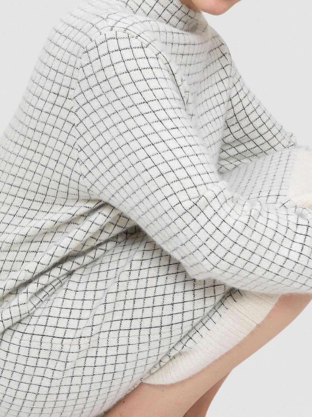 Square Pattern Brushed-Effect High Neck Dress with Metallic Thread ELB8462KEMIK