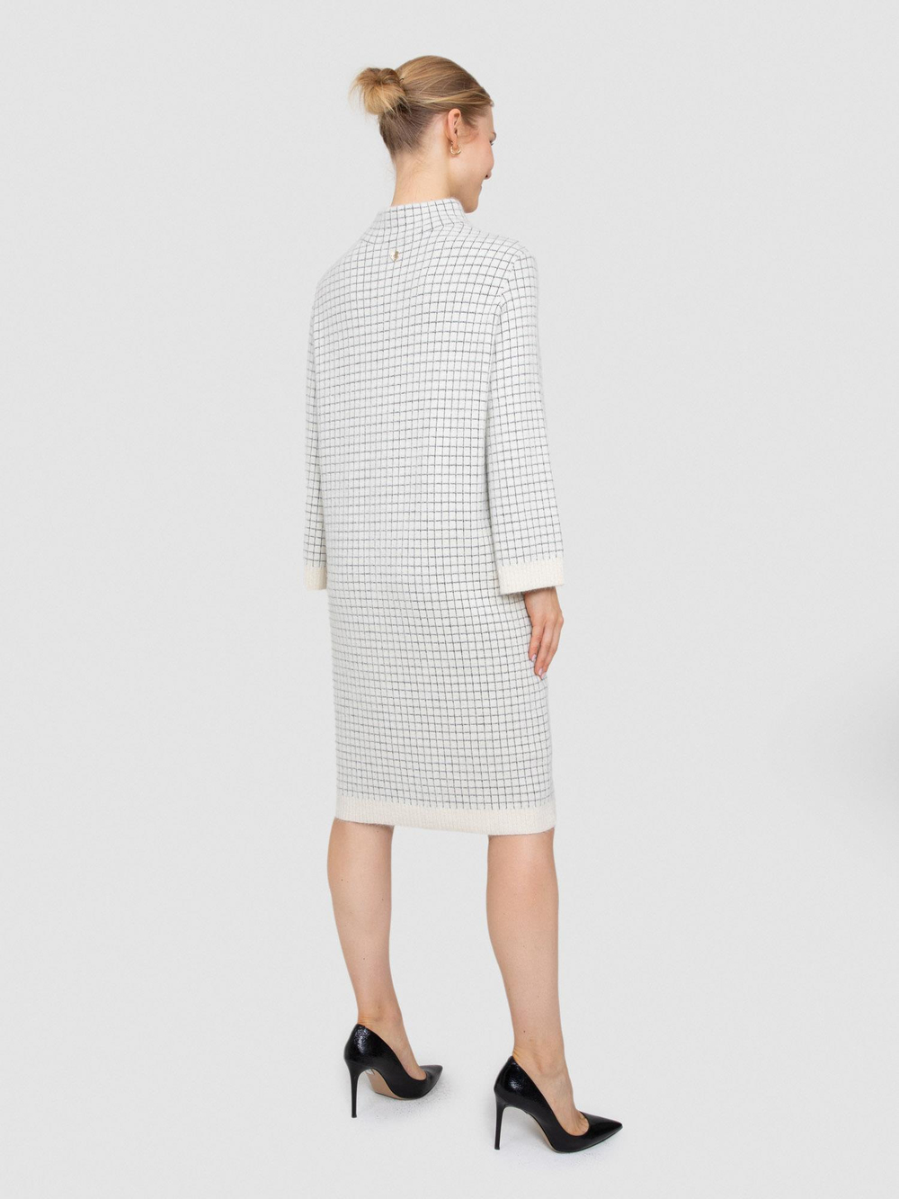Square Pattern Brushed-Effect High Neck Dress with Metallic Thread ELB8462KEMIK